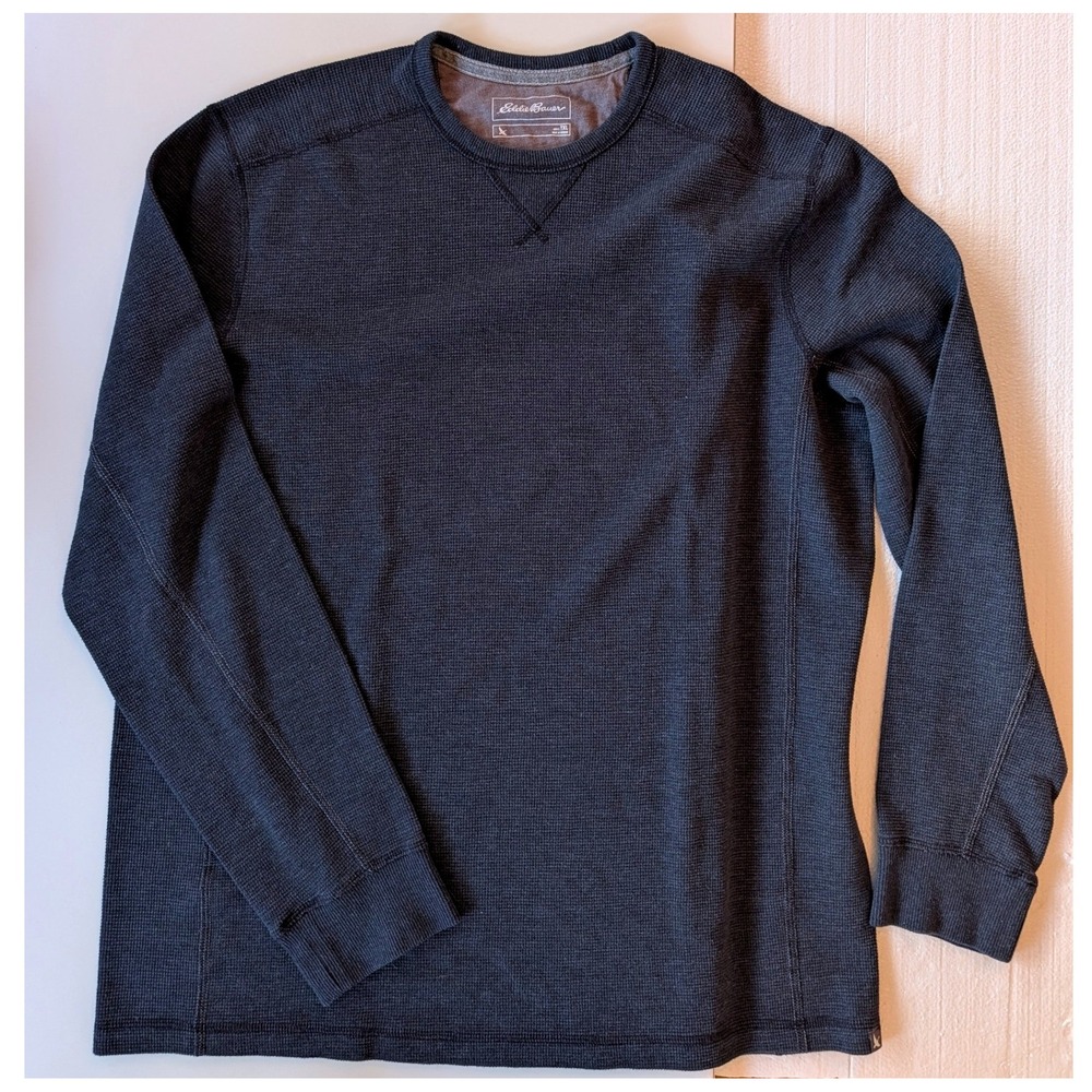 Eddie Bauer Mens TXL Charcoal Gray Waffle Knit Thermal Long Sleeve Shirt